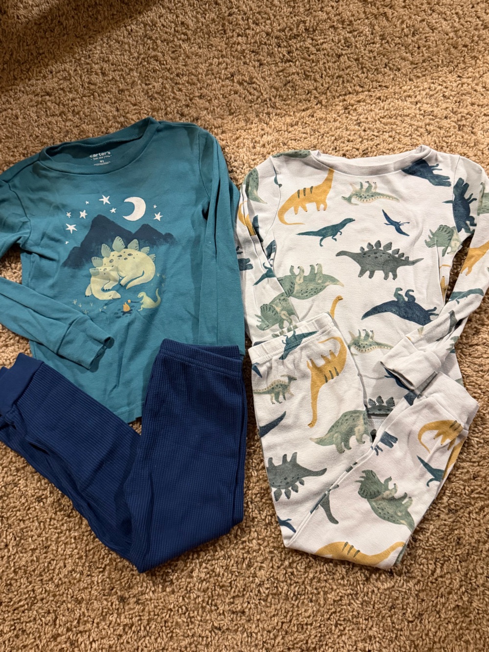 Carter's Teal & Navy + White Dinosaur Kids Pajama Set